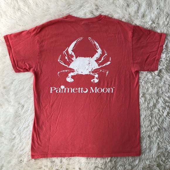 PALMETTO MOON • Coral Pink Crab Logo Preppy SC Cotton Tee Size Large - Picture 14 of 16